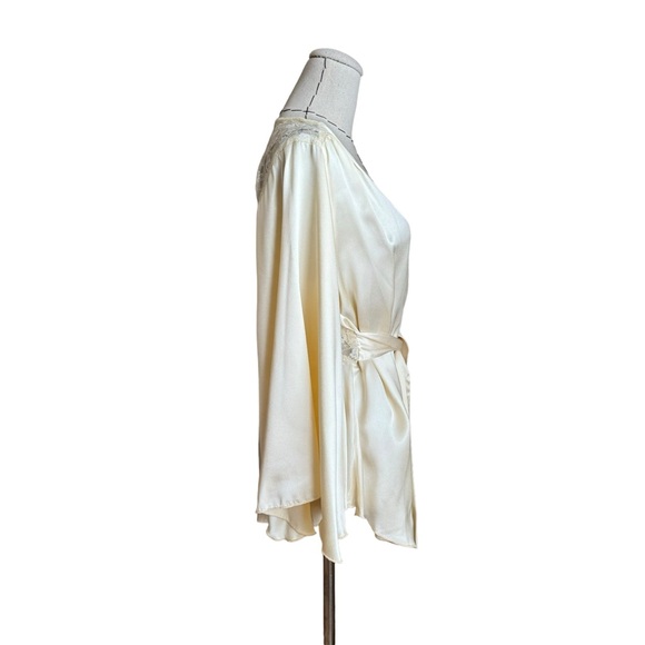 Vintage 70s Cream Satin Lace Wrap Top Blouse Jacket Boho Lingerie Bell Sleeves - Picture 6 of 13